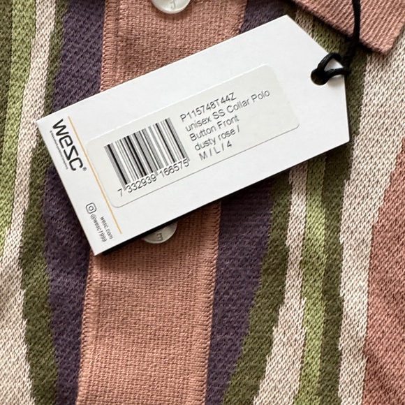 WESC unisex short sleeve collar polo Button-Up knit Shirt top dusty rose pink - Picture 3 of 7